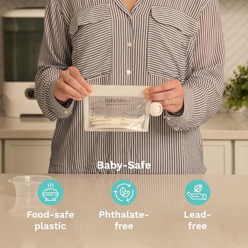 Baby Brezza Reusable Breastmilk Storage Bags, 10 Pack With Filling Funnel | Self Standing Bags with Funnel + Wide Opening for No Spill, Easy Filling - Leak Proof, Double Zipper Seal, Dishwasher Safe