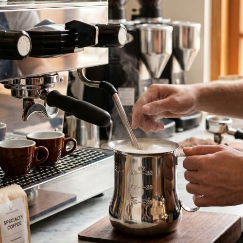 TrueCraftware- 40 oz Milk Frothing Pitcher Stainless Steel with Measuring Scale- Frother Cup Steaming Espresso Milk Pitcher Coffee Bar Cappuccino Barista Tools Milk Jug Steamer - size: 40 Ounces