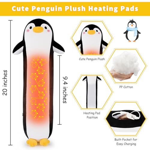 Penguin Plush USB Heating Pad for Girls Period Cramps Menstrual | 20” Black Penguin Heated Plush Stuffed Animals, Portable Indoor Outdoor Use, Electric Plush Heating Pad for Women Mom Gifts - color: Black Penguin Heating Pads