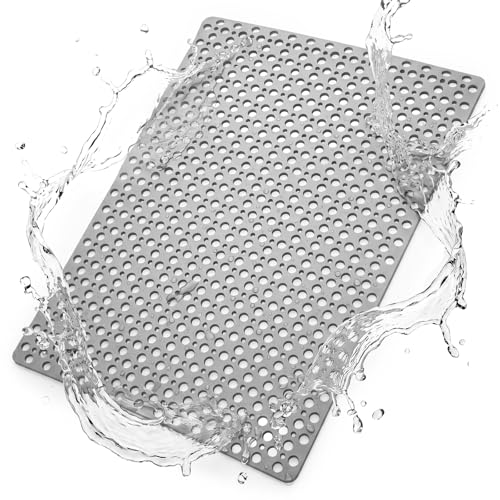 Extra Large Non Slip Shower Mat 47 x 32 in TPE,Grey | Large Square Shower Mat for Inside Shower, Quick Drain Holes, Strong Suction Cups, Textured Surface, Soft TPE