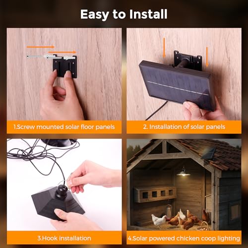 4800mAh Solar Chicken Coop Light with Timer, 3/5/8H Remote | Chicken Coop Accessories, Dual Lamps 58 LED, 3 Brightness Levels, 19.6ft Cords, IP54 Waterproof Light for Sheds Barns Farm