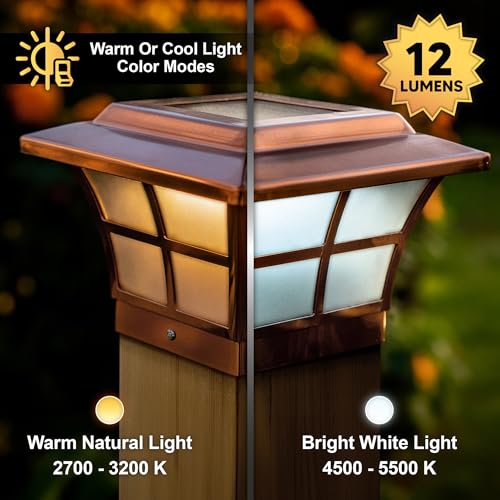 Classy Caps 4x4 Prestige Solar Post Cap - Fits 3.5"x3.5" and 4"x4" Deck & Fence Posts - Electroplated Copper - Warm/Cool Light Color Modes - SL079C - color: Copper