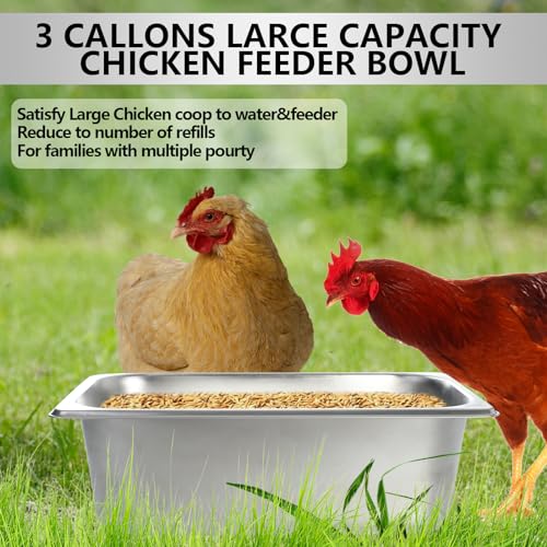 FlidRunest Heavy Duty Metal Chicken Feeder Trough, Durable Duck Water Feeder, Large Capacity Livestock Water Pan for Duck Pig Chick Deer, Easy to Clean