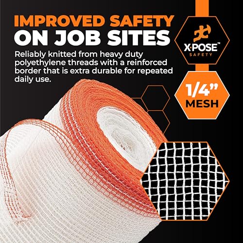 Xpose Safety Construction Safety Netting | 8.5' x 150', 1/4" Mesh Scaffold Safety Net, Temporary Material Roll, Visibility Fence, Heavy-Duty Fire Retardant, White - color: White, size: 8.5' X 150' – 1/4" Mesh