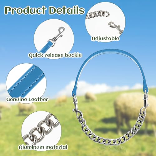 Misdary 2 Pcs Goat Show Collars, Adjustable 14"-24" Iron Chain Halter for Sheep, Horses, Dogs, Cows & Calves, Farm Animal Supplies Accessories Animal Lovers Gift (14'',Blue) - color: Blue