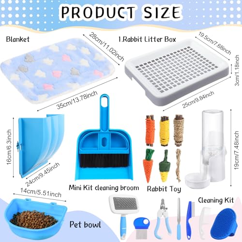 19 Pcs Rabbit Starter Kit Small Bunny Litter Box Animal Grooming Kit Water Bottle Bunny Toys Hay Feeder Bowl Blankets with Cleaning Set for Guinea Pig Rabbit Accessories - color: White, style: Cloud