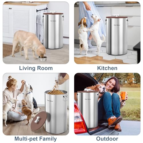 Paw Libero 35 Lbs Stainless Steel Dog Food Storage Container with Airtight Lid & Ceramic Bone Handle, Large Metal Dog Food Bin for Dogs & Cats, Keep Fresh, Easy to Clean - size: 35 lbs