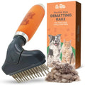GoPets Double Row Dematting Rake Undercoat Deshedding Tool for Dogs & Cats | Dog Brush for Shedding and Grooming, Long Hair Pet Grooming Brush for Mat Removal, Detangling, and Shedding Control - style: Double Row Dematting Comb