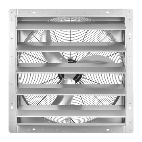 VEVOR 24 Inch Shutter Exhaust Fan Wall Mounted Automatic Louvers Silver, Sturdy Steel Housing, Low Noise, AC Motor, 7030 CFM Ventilation and Cooling for Attic, Garage, Barn, Greenhouse, Workshop | Wall Mounted Attic Fan Automatic Shutter, AC Motor, Heavy-