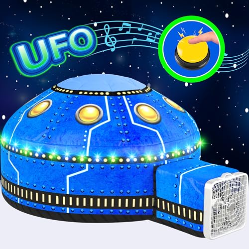W&O Glowing UFO Inflatable Fort with Lights & Sound - Fan Not Included | Glowing UFO Aerodome with LED Lights, Sound Button, Glow-in-the-Dark Design, Easy Entry/Exit. Ages 3-12 - color: Glowing Ufo
