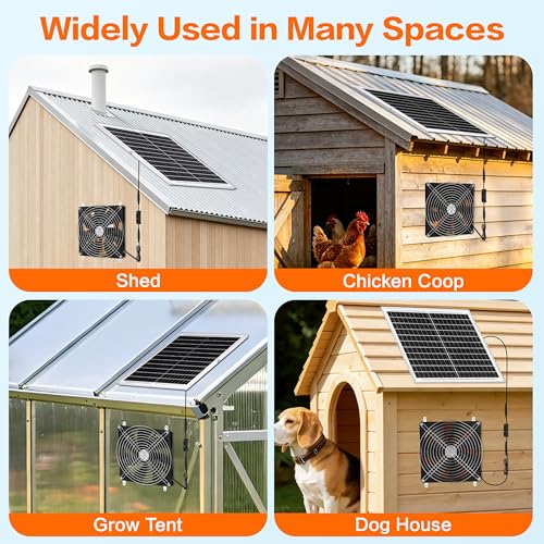 7.1" Large Airflow Solar Powered Greenhouse Fan, 25W Vent Exhaust Intake Solar Fan for Chicken Coop, Waterproof Outdoor Solar Fans, 16.5 ft Long Cord for Dog House, Shed, Cabin