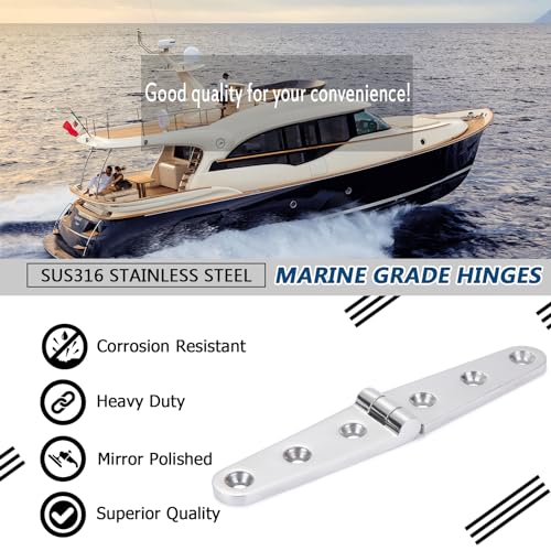 Atibin Heavy Polished Door Hinge Stainless Yacht Hardware Boat Hinge Steel Deck Mount Marine Hinges Cabinet SUS316 6 inch x 1.10 inch 2pcs - style: 2Pcs 6" x 1.10"