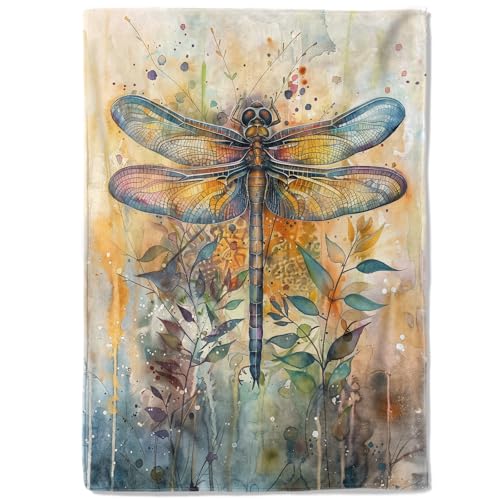 Watercolor Dragonfly Fleece Blanket,40x50in,Artistic Insect Intricate Wing Earthy Tones Throw Blankets,Soft Cozy Lightweight, Ideal for Bed Living Room Home Boho Decor,Women Gifts - color: Dragonfly, size: 40x50 Inch