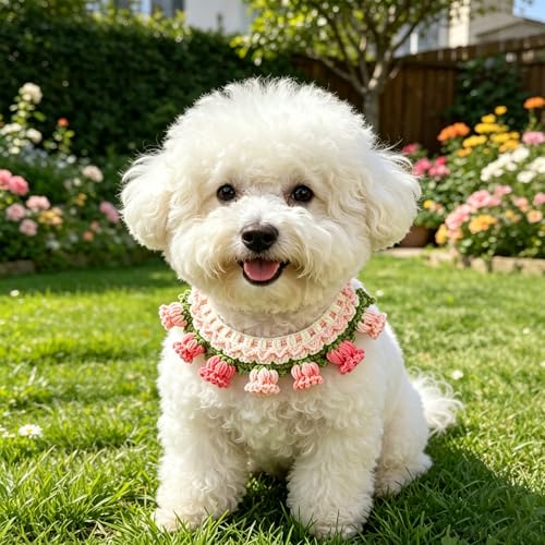 Soft Plush Flower Pet Collar for Cats & Dogs, Adjustable Cute Floral Neck Cone, Comfortable Protective Recovery Collar for Kitten Puppy Grooming & Daily Wear (S) - size: S