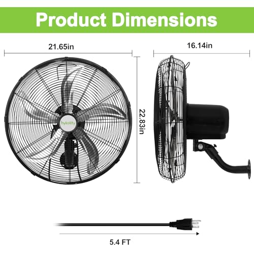 hykolity 20" Oscillating Wall Mount Fan, 5900 CFM High Velocity Wall Mounted Fan with 3 Speeds, Heavy Duty Industrial Wall Fan with Wired Remote for Garage, Commercial and Warehouse - size: 20 in.