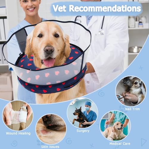 Inflatable Dog Cone Collar with Enhanced Anti-Licking Shield – Soft Adjustable Recovery Collar for Dogs & Cats After Surgery – Fits Large, Medium, Small Pets (Blue Love, Small) - color: Love, size: Small