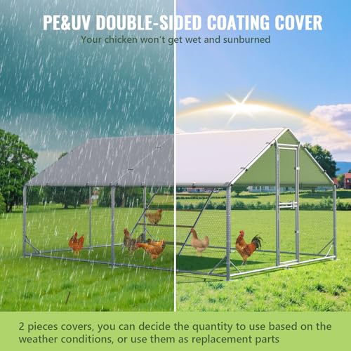 Large Metal Chicken Coop Runs for Yard with Cover, 10x13x6.5 | Perch Bars, Split Doors, Waterproof Covers, Mesh Wire - size: 157.5"L x 118.1"W x 78.7"H
