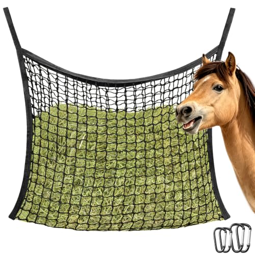 YedsIntu Hay Bags for Horses, Slow Feed Hay Nets for Horses Goat Sheep, Large Capacity Hay Feeder for Stall, Trailer, Pasture (Black) - size: 1PCS