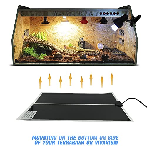 Reptile Heating Mat, 2PCS Reptile Heating Pad with Temperature Adjustment for Reptiles Tortoise Snakes Lizard Gecko Hermit Crab Amphibians - Removable Terrarium Heat Mats(20W,11x16.5 inches) - size: 2PCS,20W