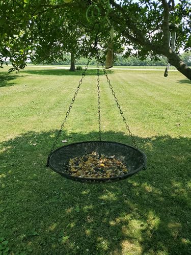 11" Diameter Hanging Bird Feeder Tray Round Metal Mesh Seed Container Outside Garden Decoration Backyard Wild Bird Feeding