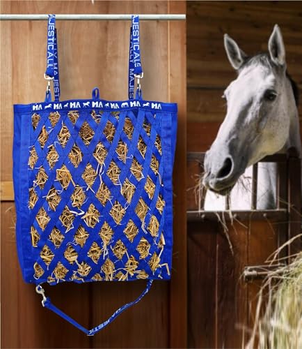 Majestic Ally Double Side Open Slow Feeder Hay Bag - Diamond Shaped Obliquely Placed Webbing (Royal Blue) - color: Royal Blue