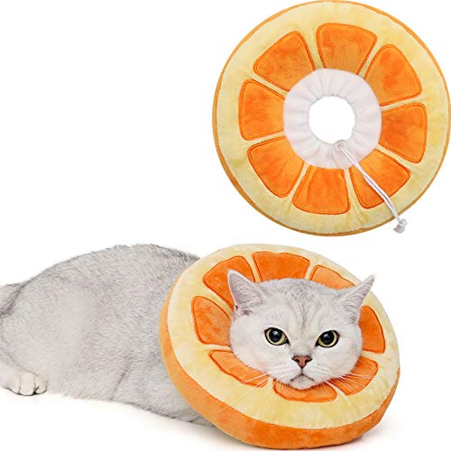 ANWA Adjustable Cat Cone Collar Soft, Cute Cat Donut Collar After Surgery, Kitten Recovery Cones to Stop Licking - color: Orange, size: Large