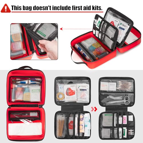 Marscamd Waterproof Empty First Aid Bag with a Detachable Panel | Small Medical Bag with Molle System, Red (Bag Only) - color: Red