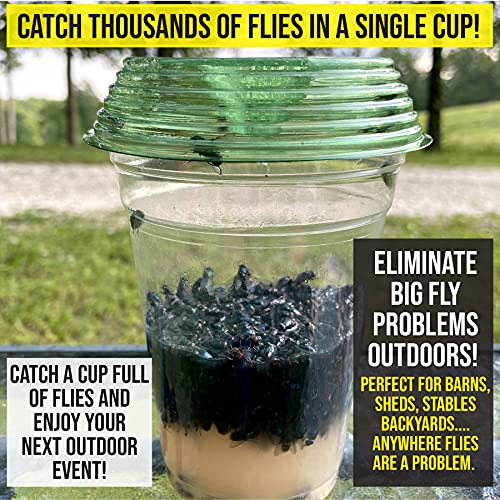 Billy-Bob Fly Lid - Turn Almost Any Cup Into A Fly Trap. Indoor and Outdoor Use - 3 Lids per Pack, 6 Lids Total. Great for Fruit Flies and House Flies!