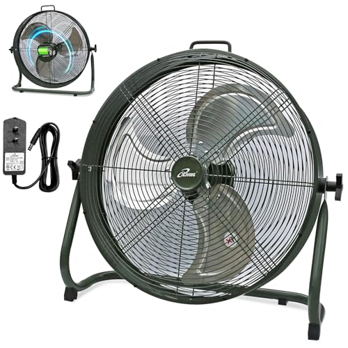 iLiving 18" Rechargeable Battery Operated Camping Floor Fan, High Velocity Portable Outdoor Fan with Metal Blade, With Built-in Lithium Battery for Whole Day Usage, 18 Inches, Military Green - size: 18 In
