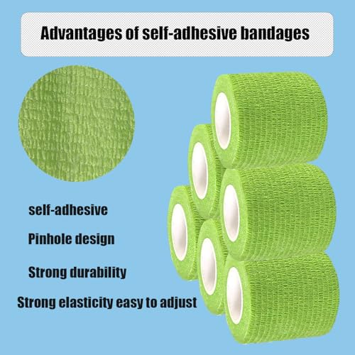 2 Inches Self Adhesive Bandage Wrap Bulk, 6 Pack, Grass Green | Breathable Self Adhesive Vet Tape for Pets, Stretchy Sports Cohesive Bandage Wrap for Athletic, Wrist and Ankle - color: Grass Green