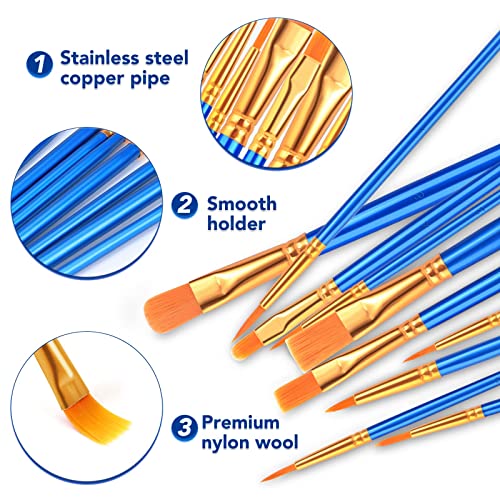 ESRICH 160PCS Paint Brushes, Paint Brush for Acrylic Painting | Artist Paintbrushes for Oil Watercolor, Body Face Rock Canvas, Small Paint Brushes for Kids - color: Blue, size: 160
