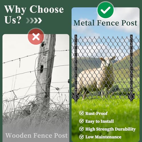 Metal Fence Posts for Wire Fencing,Heavy Duty U Post 4 FT Black | 10 Packs Rustproof Powder-Coated Steel Fence Stakes, No-Dig Fence Posts for Farm, Orchard, Yard & Temporary Fencing - color: Black, size: 4FT-10P