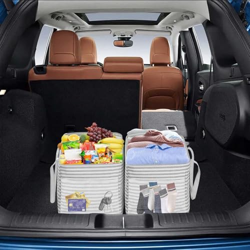 LHZK Standing Extra Large Utility Tote Bag with Metal Wire Frame and the Sides Rinforced, Extra Large Tote Bag with Handle, Reusable Grocery Bags Foldable, Beach Bag, Car Tote (Gray) | 22.5×10.5×12 inch - color: Gray, size: 22.5''x10.5''x12''-1 Pack