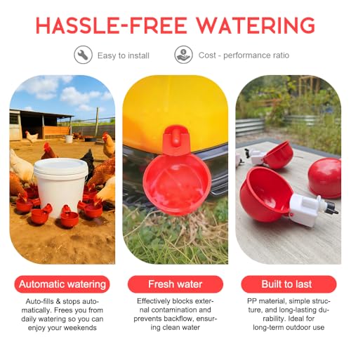 16 Pack Auto Chicken Poultry Waterer Cups Feeder for Diy Chicken Coop Automatic Watering Cup Dispenser Drinker Bebederos De Agua Para Gallinas with Mounting Hole Opener Double Leak-proof Washer - size: 16 Pcs