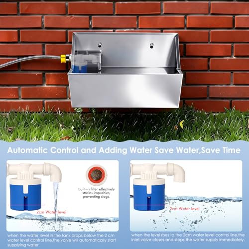 Automatic Water Dispenser for Large Dogs, 2.1 Gallon Stainless Steel Auto Water Bowl Self Filling, Waterer Feeder for Outdoor Animals Drinking, Chicken Livestock (Drainage Hole)