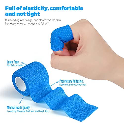 Bandage Wrap 8 Pack 1”x 5 Yards Self Adhesive Bandage Wrap Breathable Cohesive Bandage Wrap Rolls Athletic Elastic Self Adherent Wrap for Sports Injury,Wrist, Knee, Ankle Sprains and Swelling(Blue) - color: Blue, size: 1 Inch (Pack of 8)
