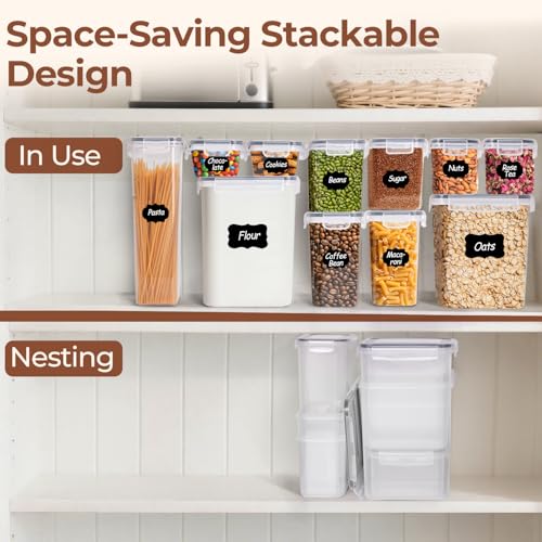 ComSaf Airtight Food Storage Containers with Lids 7size 11Pack, Stackable | Plastic Canister, Flour Sugar Cereal Pasta Rice Oats Coffee Snacks Dry Food, Pantry Kitchen, Label & Scoop, BPA-free, Clear - size: 7 Size-Rectangle