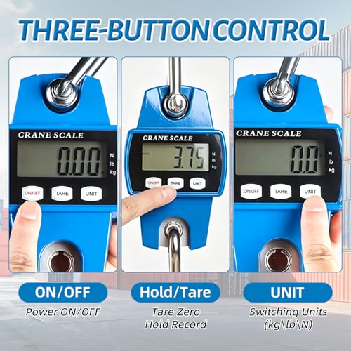 Digital Hanging Scale, 1100lb/500kg Crane Scale | Small Crane Scale with LCD Display and Hooks, Aluminum Alloy Body for Hunting, Outdoor, Fishing, Farm (Blue) - color: Blue-1100lb