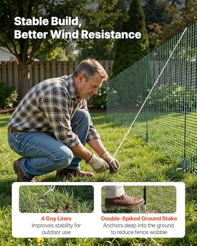 VEVOR Temporary Fence with Posts, 3 x 49.2 FT Plastic Mesh Fencing, Garden Safety Fences Netting with Double-Spike Stakes & Guy Ropes, Temporary Fence for Dogs, Chickens, Plants, Outdoor Yards - size: 36in*49ft