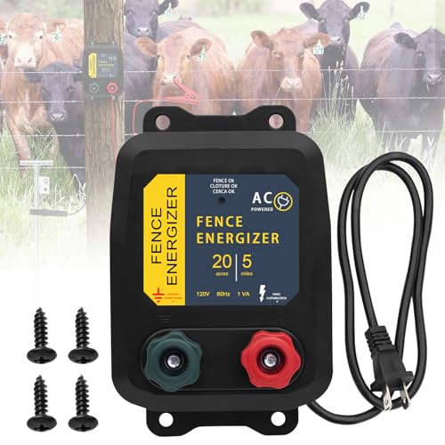 Electric Fence Charger, 5 Mile Plug in Electric Fence Energizer, for Preventing to Prevent Bears, Raccoons, Skunks Intruding - color: BLACK, size: 5 MILE