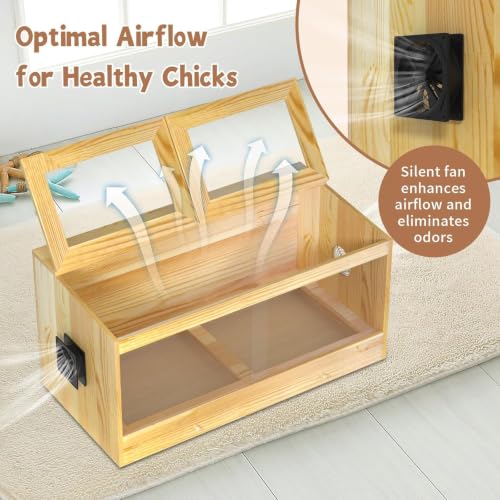 Large Wooden Chicken Brooder Box, Upgraded Drawer Manure Separation, Up to 30 Chicks, All-in-One Brooder with Heating Lamps, Ventilation Fan, Cleaning Tools and Thermometer, 31.5" × 15.7" × 19.6"