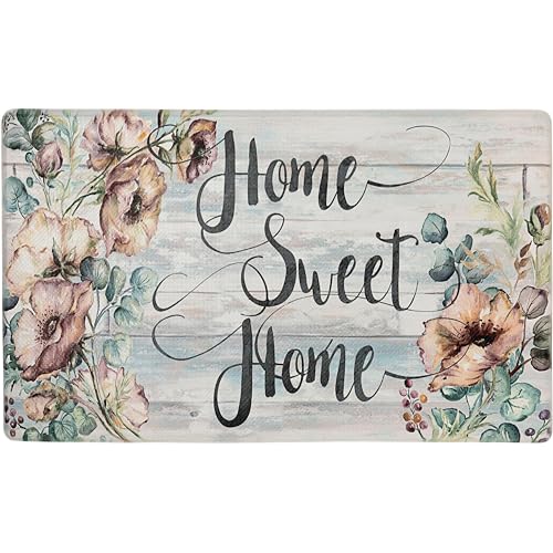 Home Dynamix Cozy Living Home Sweet Home Floral Runner Anti-Fatigue Kitchen Mat, Non-Slip Floor Mat, Padded Standing Desk Mat, Grey/Blue, 17.5"x30" - color: Grey/Blue, size: 18"L x 18"W x 0.5"Th