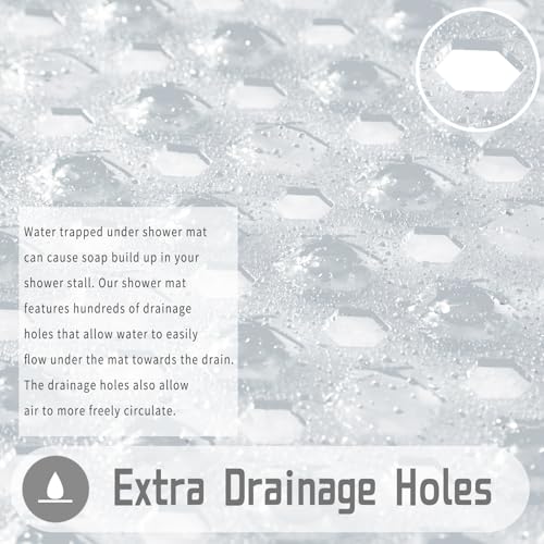 Yimobra Square Shower Floor Mat Non Slip, 21"X21" Machine Washable Bath Tub Mat, Soft on Feet, Bathmat with Drain Holes and Suction Cups, Fast Draining, Clear - color: Clear, size: 21 X 21 Inch