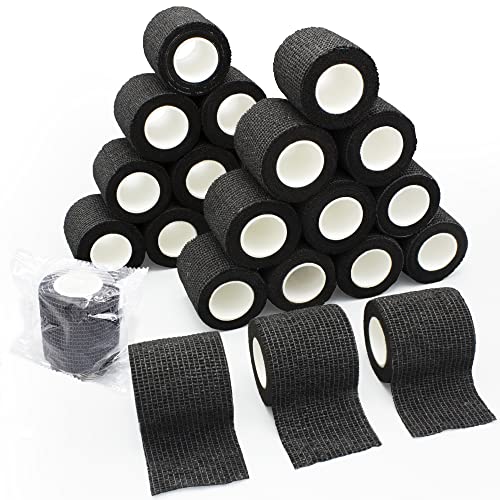 Latex Free Self Adhesive Bandage Wrap 2 inch x 5 Yards - 24 PCS Black Non-Woven Elastic Bandage Wrap - Vet Wrap for Dogs