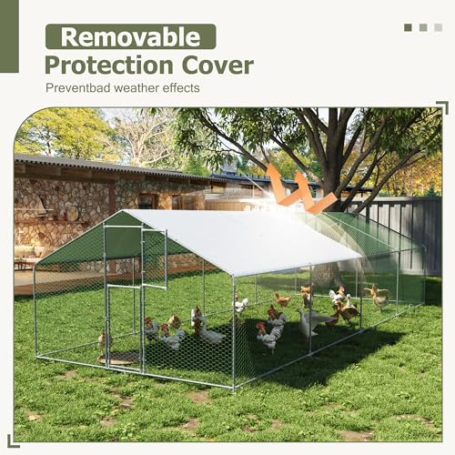 Large Metal Chicken Coop,19.7x9.8x6.4 FT Chicken Run for Yard with Waterproof & Anti-UV Cover,Walk in Chicken Pen with Feeding Door (26.2 * 9.8 * 6.4 ft) - size: 314.8"L x 118.1"W x 76.8"H