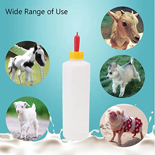 Goat Nipple and Bottles Set for Feeding Sheep Goat Lamb Puppy | 12 Pieces Small Animal Milk Drink Pritchard Nipple 2 Pieces 400 ml Lamb Feeding Bottle Kit - color: White 12