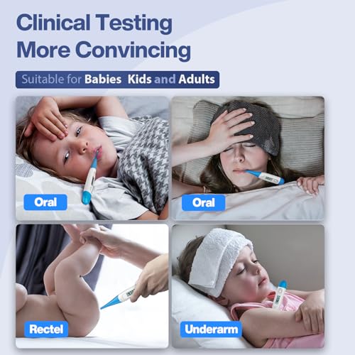 Boncare 10 Seconds Oral Thermometer for Adults and Kids, Light Blue | Accurate & Safe, Rectal Digital Thermometer for Baby, Fever Alarm - color: Light blue