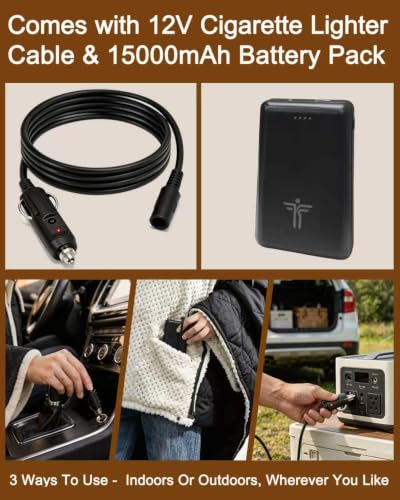 12V Battery Operated Heated Wearable Blanket for Camping Stadium Office | 70*50in Large Size & 3-level Temperature Up to 167°F &15000mAh Battery Included &Storage bag Included &Overheat Protection - color: Black