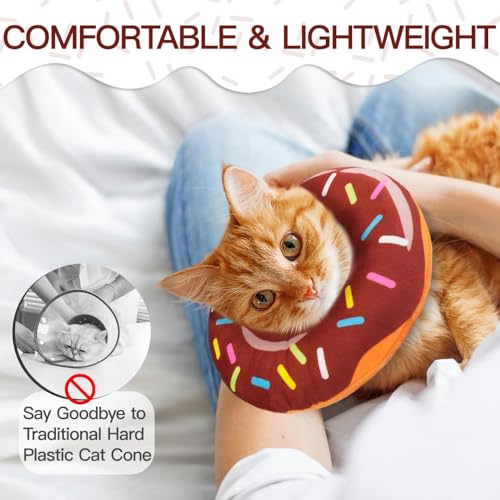 Cat Cone Collar Soft, Cute Cat Donut Collar After Surgery, Adjustable Kitten Recovery Cones to Stop Licking, Lightweight Neck Elizabethan Collars for Cats Kittens (Brown, Small) - color: Brown, size: Small
