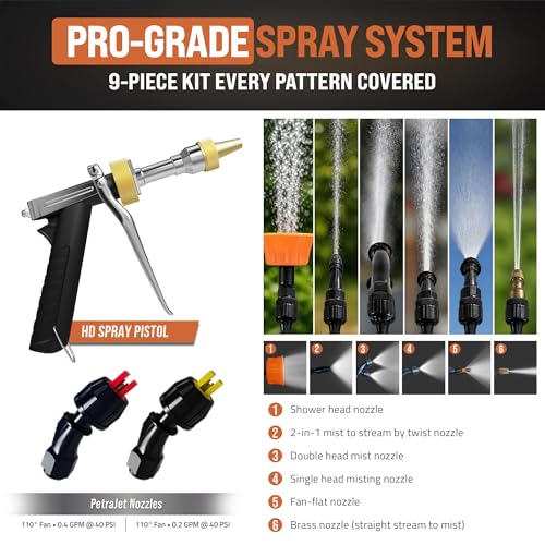 PetraTools HD4000 Battery Powered Backpack Sprayer, 8 Hr Runtime, 9 Nozzles | Electric Sprayer for Lawn & Garden w/ Battery Meter, Adjustable 90 PSI & Padded Straps - For Weed/Pest Control, Fertilizing - style: HD4000 Pro Series